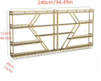 94in 4 Tier Modern Wall Mounted Wine Rack w/LED Light, Metal Wall Bar Shelves Wall Mounted w/Glass Holder, Large Liquor Shelf for Liquor Bottles for Home Bar & Dining Room(Gold-Yellow Led)