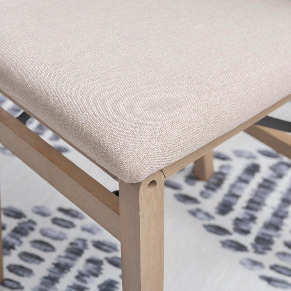 Linon Keira Natural Rustic Wooden Folding Chair with Beige Upholstered Seat a...