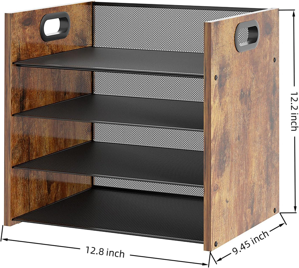 Wood Desk Organizer - 4-Tier Desktop File Organizer, Wooden Paper Organizer, Office Desk Organizer for Papers, Mail, Notebooks, Stationery