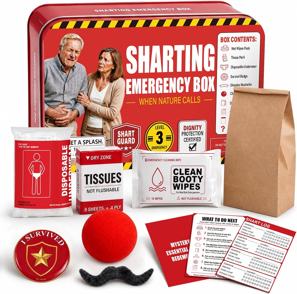 Sharting Emergency Kit, Funny Gag & White Elephant Gift for Men