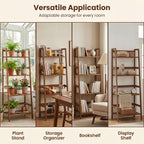COSTWAY 4-Tier Ladder Shelf, Bamboo Plant Stand Rack, Freestanding Bookshelf, Multifunctional Storage Shelves, Flower Stand Rack Holder for Garden, Balcony, Living Room, Bedroom (Brown)