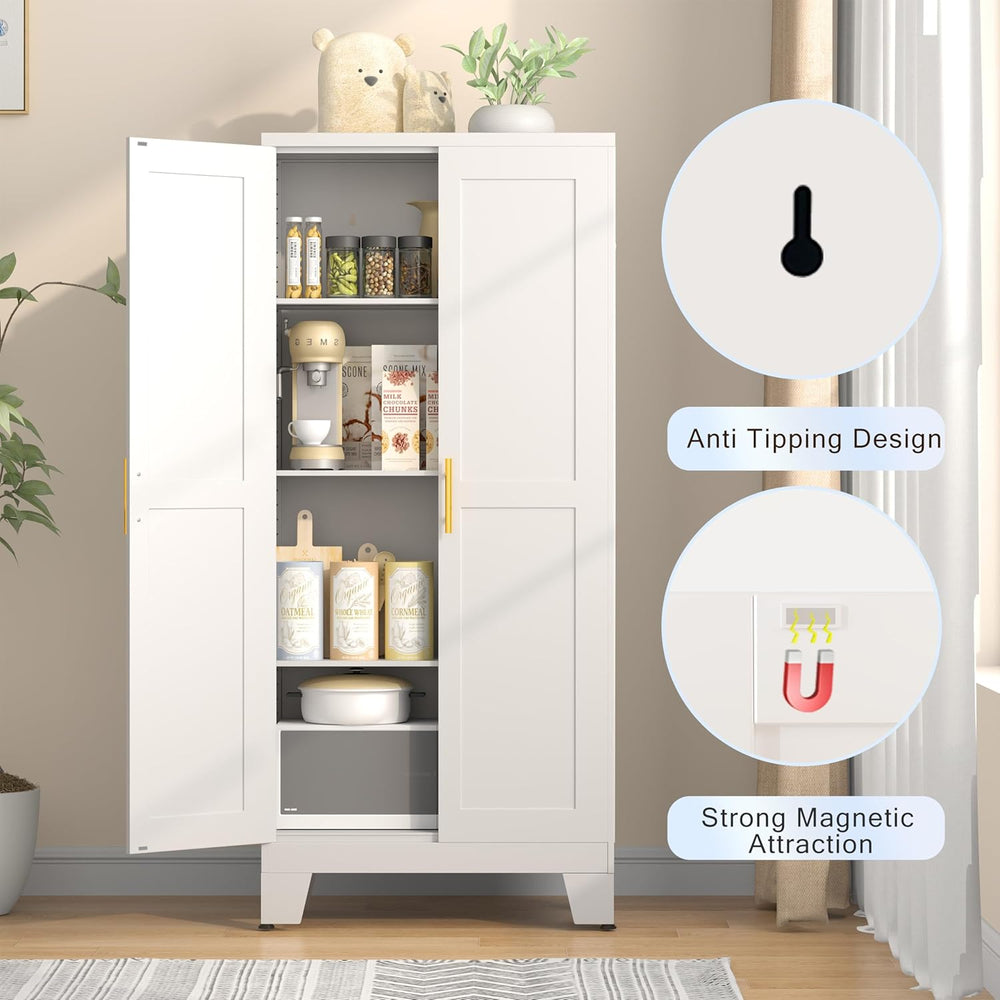 GAIOUS 61.02" Metal Pantry Cabinet, White Kitchen Pantry Storage Cabinet...