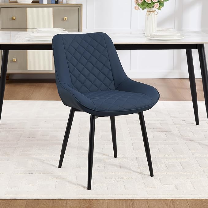 Dining Chair, Modern Dining Chairs with Thick Cushions, Faux Leather Upholstered Kitchen Dining Room Chairs with Metal Adjustable Legs for Dining Living Room, Blue