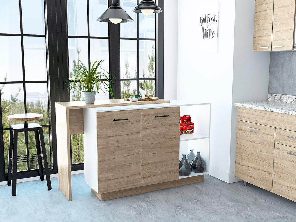 1-Drawer 3-Division Kitchen Island White with Particle Board | Modern kitchen...