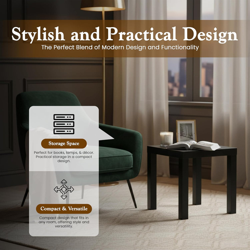 Kings Brand Furniture Zayne Modern Square Wood Parsons Side End Table for Bed...