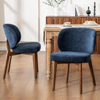 YOUNIKE Dining Chairs Set of 2 Mid Century Modern Kitchen Chair with Back Boucle Fabric Upholstered Armless Chair 20" Wide Padded Seat with Wooden Legs for Kitchen Dining Living Room Bedroom Navy Blue