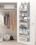 STORAGE MANIAC Over the Door Organizer 6-Shelf Closet Hanging Storage with 14 Mesh Pockets, 66lbs Capacity Clear Deep Pockets Behind Door Storage for Nursery, Bathroom, Bedroom, 1 Pack Grey