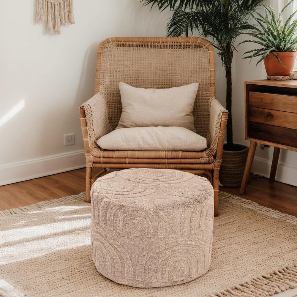 Round Ottoman Pouf Foot Stool, Khaki, 20x14 In,Hassock,Sofa Couch Foot Rest |...