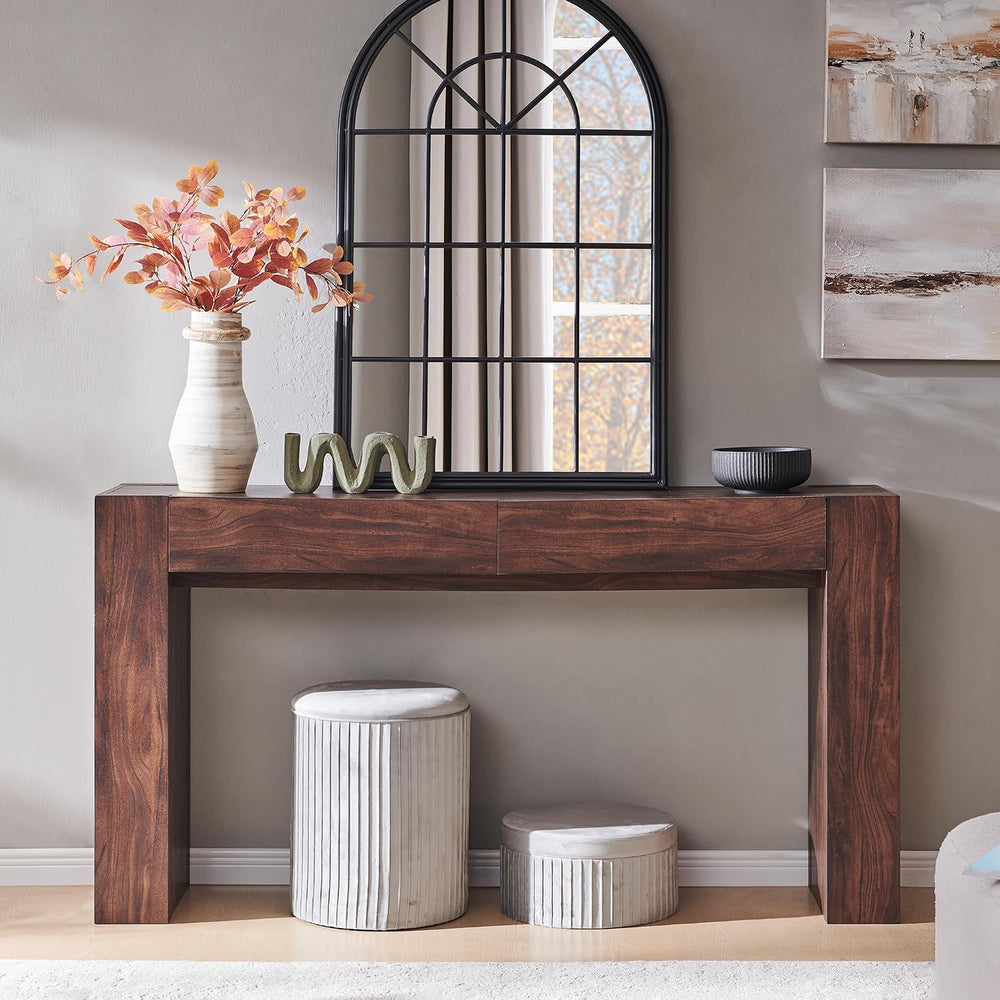 OKD 63" Console Table with Drawers, Thick Block Entryway Table, Walnut |...