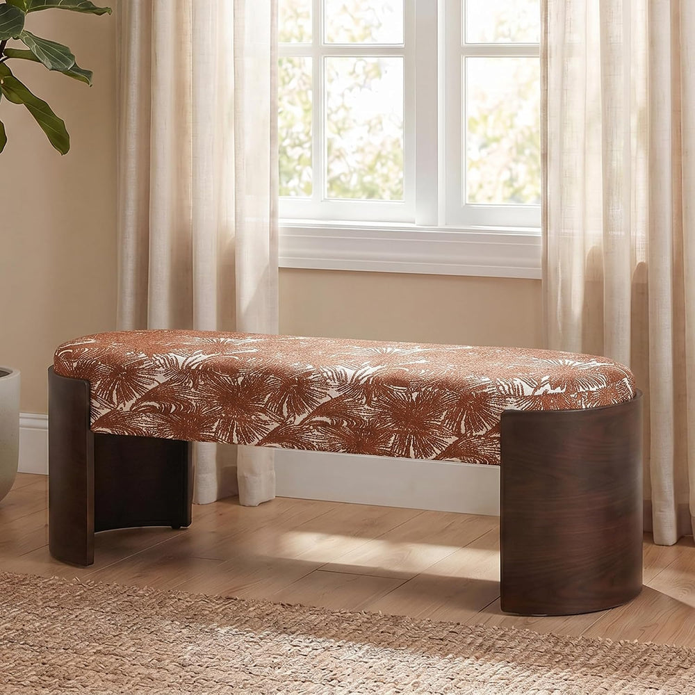 VKNOW 50" Upholstered Ottoman Bench with Botanical Pattern, Oval Entrywa...