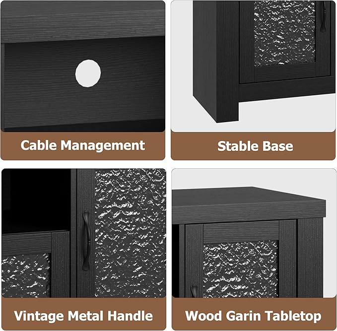 Garvee Farmhouse TV Stand for 55 Inch TV, Entertainment Center with Acrylic Door & Adjustable Shelves, Sideboard Buffet Storage Cabinet for Living Room Bedroom, Black
