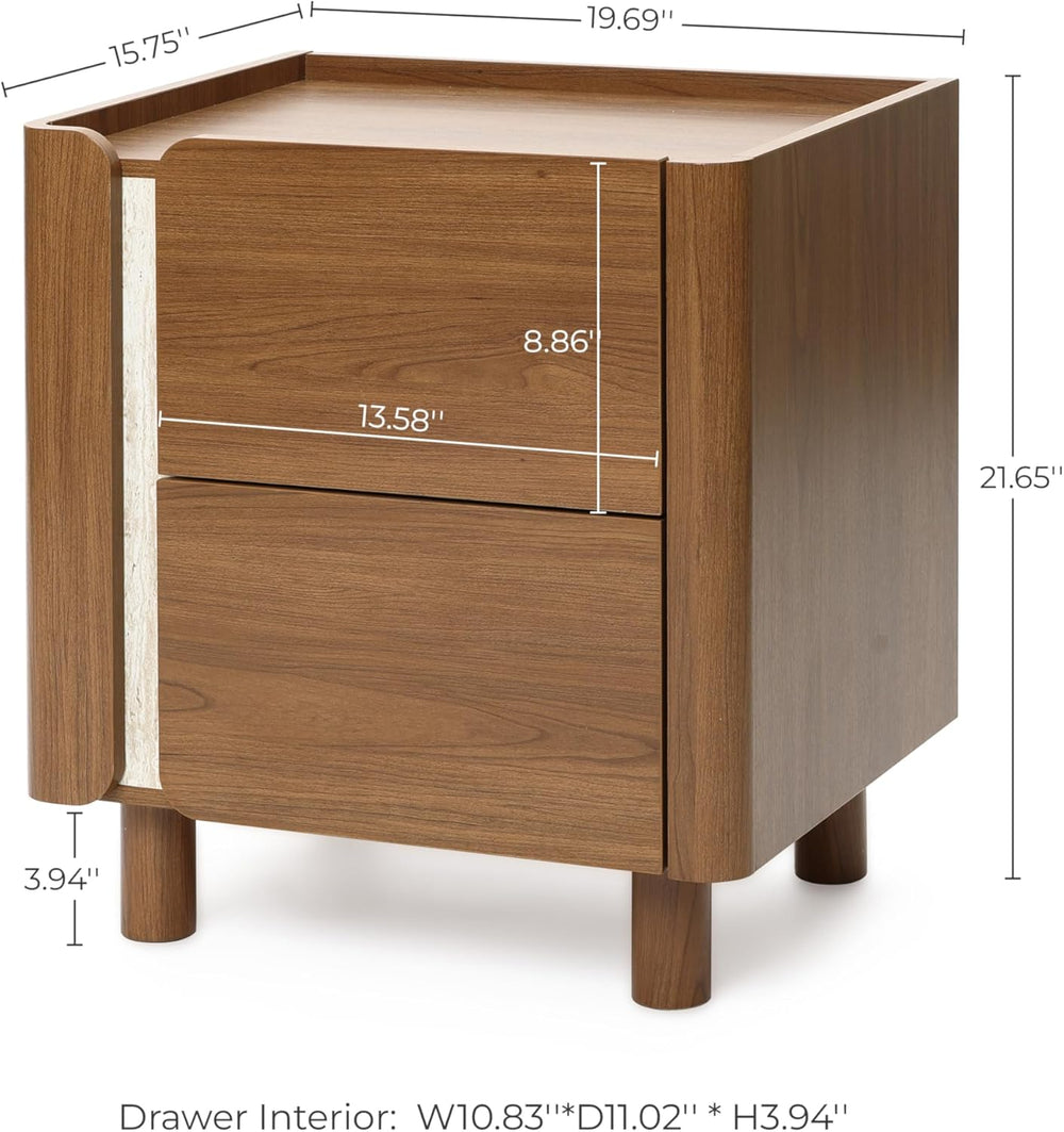LuxenHome 21.6" Brown Nightstand with 2 Drawers, Mid Century Modern Nigh...