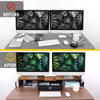 Dual Monitor Stand Riser With Drawer, Office Desk Organizers and Accessories, Computer Riser for 2 Monitors, Shelf With Adjustable Length & Angle