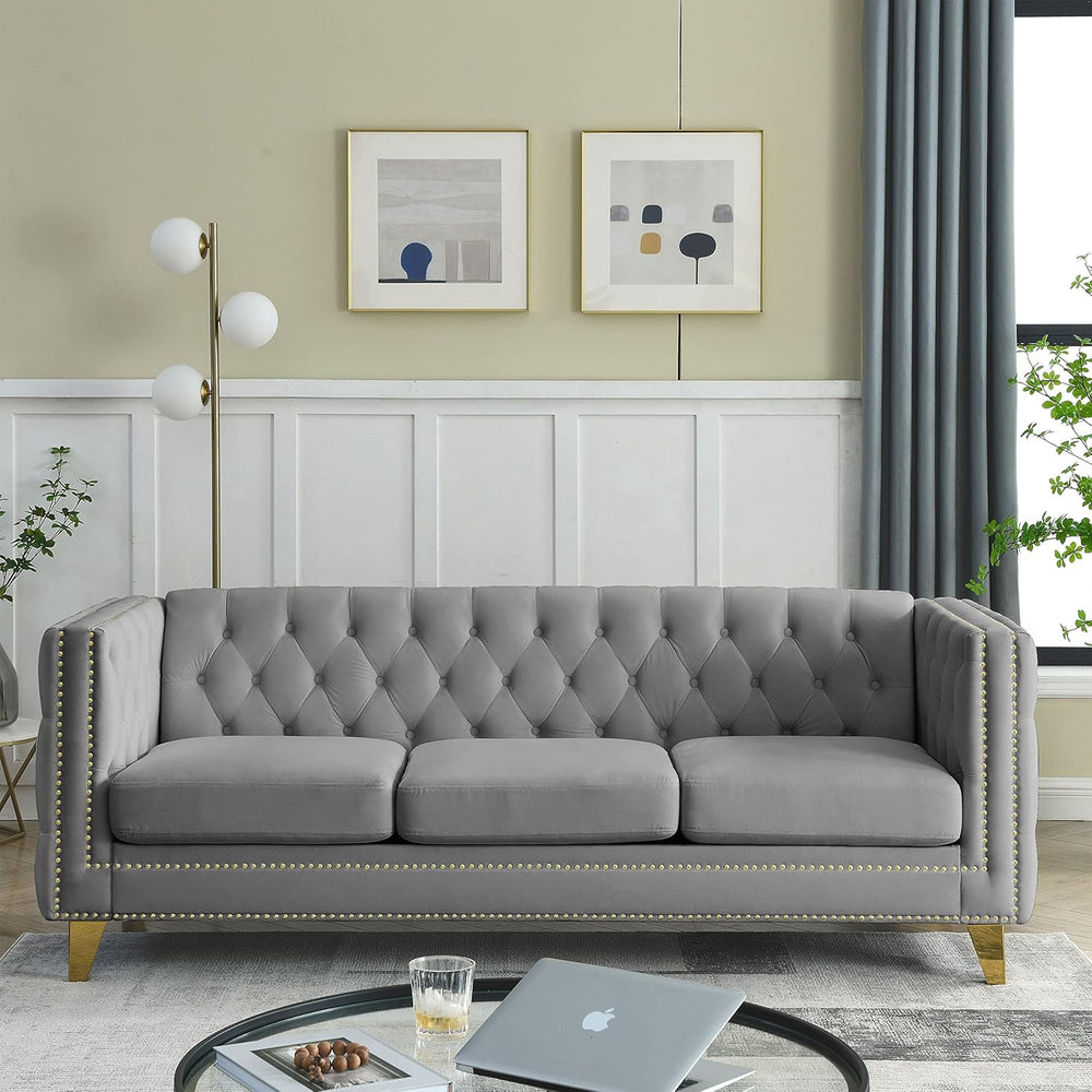 mikibama 80.5" Velvet 3 Seater Sofa Couch for Living Room,Button Tufted ...