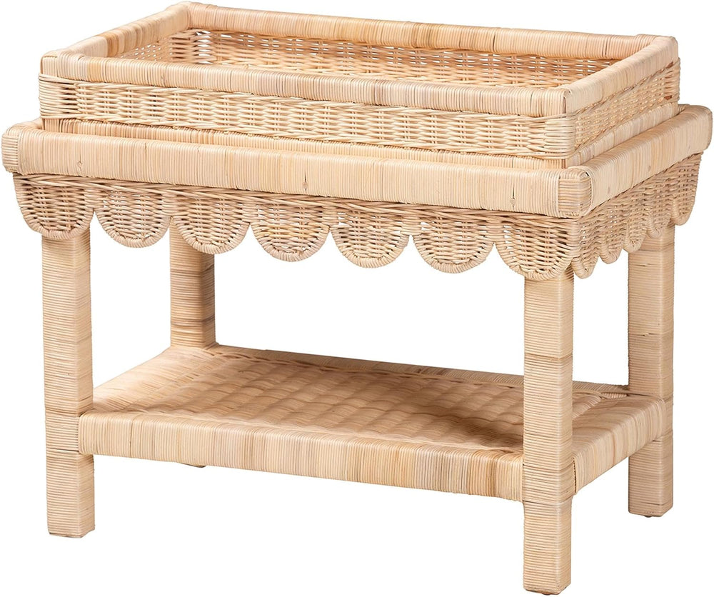 Bali & pari Weyman Scalloped Rattan End Table with Removable Tray Top - H...