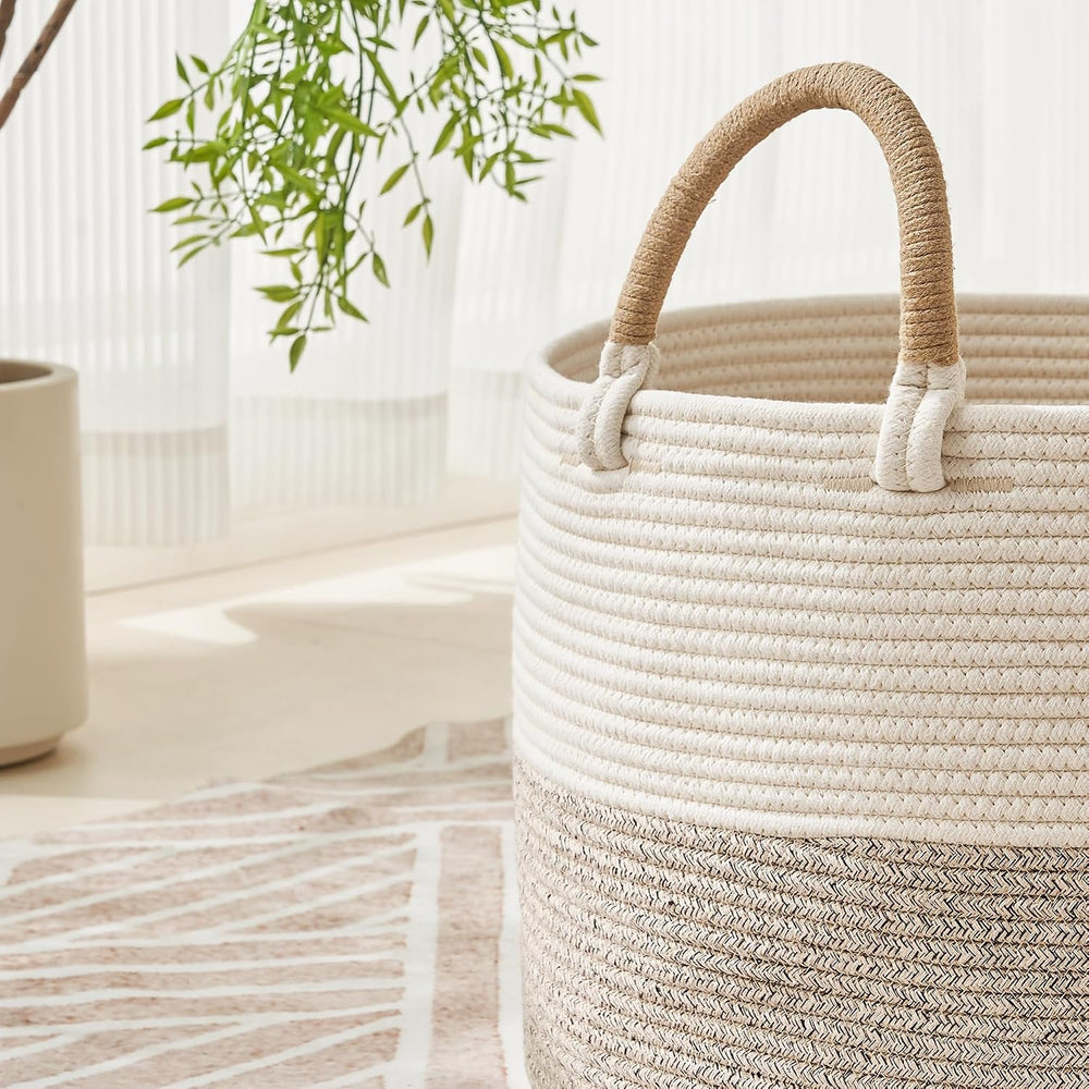 KAKAMAY Large Blanket Basket with Handles, Storage Basket for Living Room | E...
