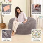 4FT Memory Foam Bean Bag Chair for Adults/Teens, Bean Bag Sofa with Fluffy Removable Cover, for Living Room Bedroom, Grey