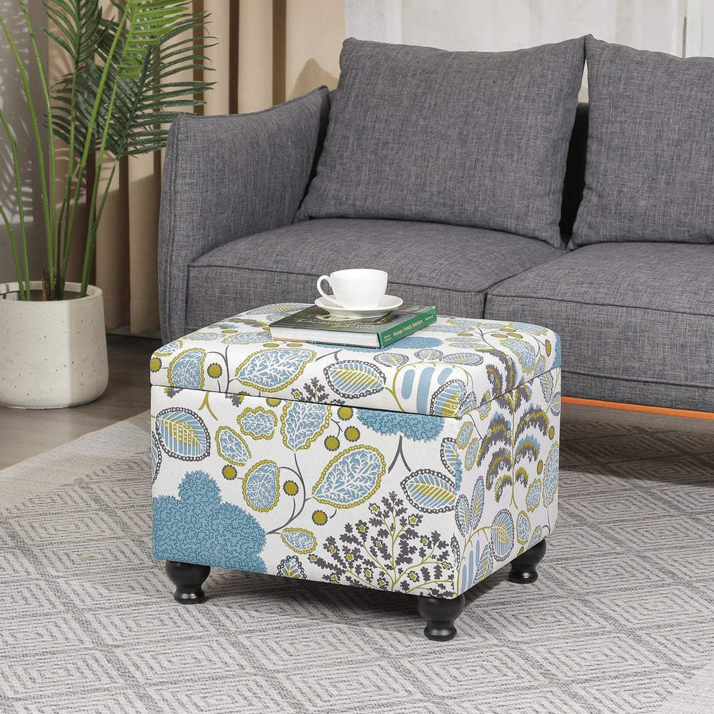 Adeco Colorful Storage Ottoman with Storage, 21" Linen Fabric Ottoman Fo...