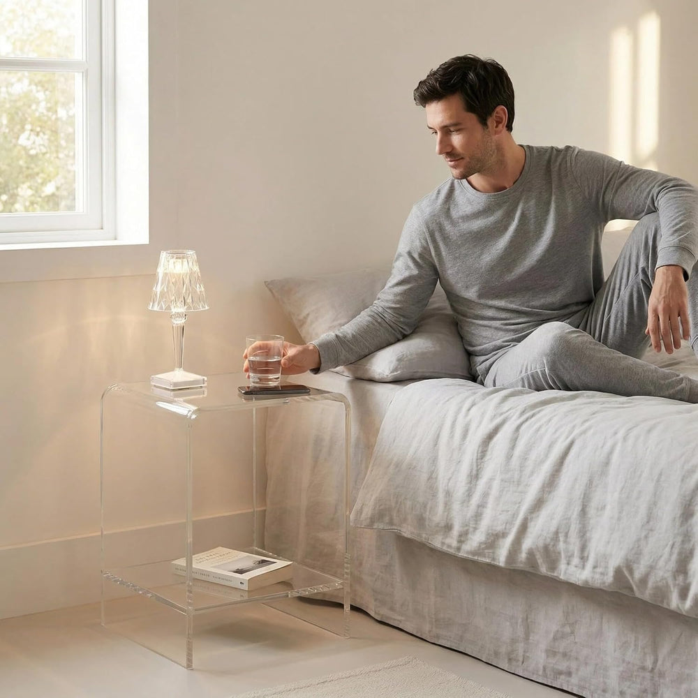 Clear Acrylic End Table/Nightstand,22" H Sleek and Durable Bedside Stora...