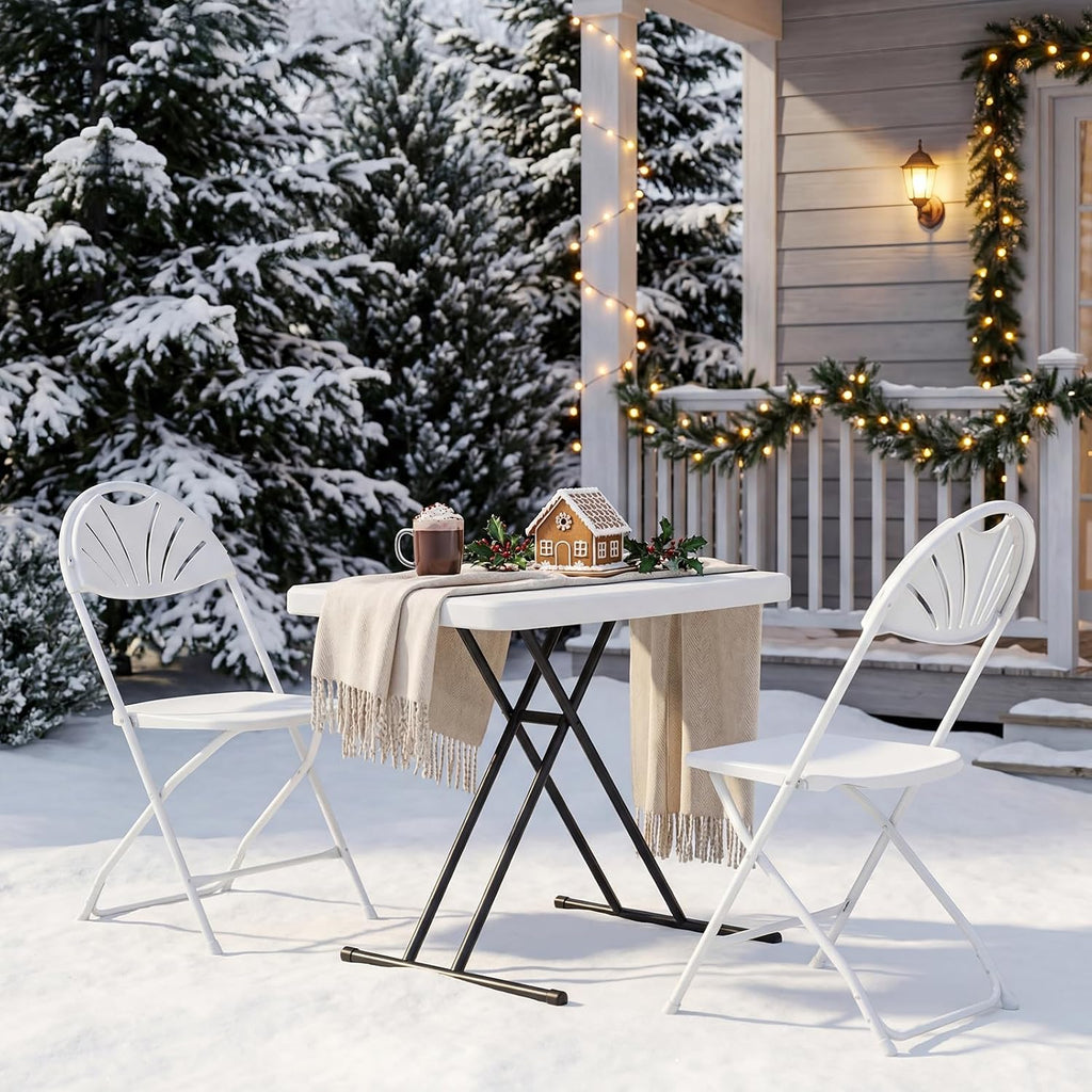 Folding Chair 2 Pack, Portable Foldable Chair with Ergonomic Design Back&Seat, Plastic Chairs for Party Wedding Dinning Indoor&Outdoor Use, Metal Frame Supports up to 350lbs, White