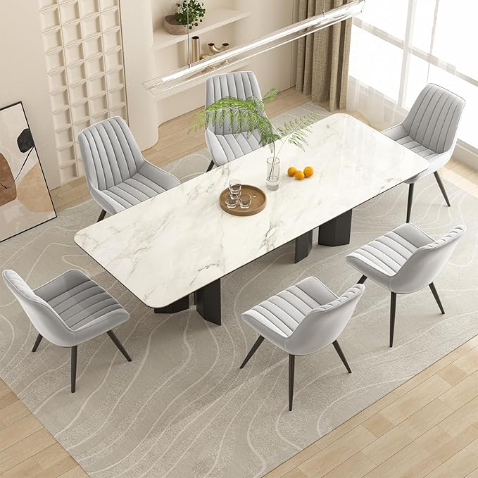 Nalupatio Modern Dining Chairs Set of 6, Comfy Dining Room Chairs with Thick Cushions, Upholstered Fabric Kitchen Side Chairs with Metal Legs, Grey