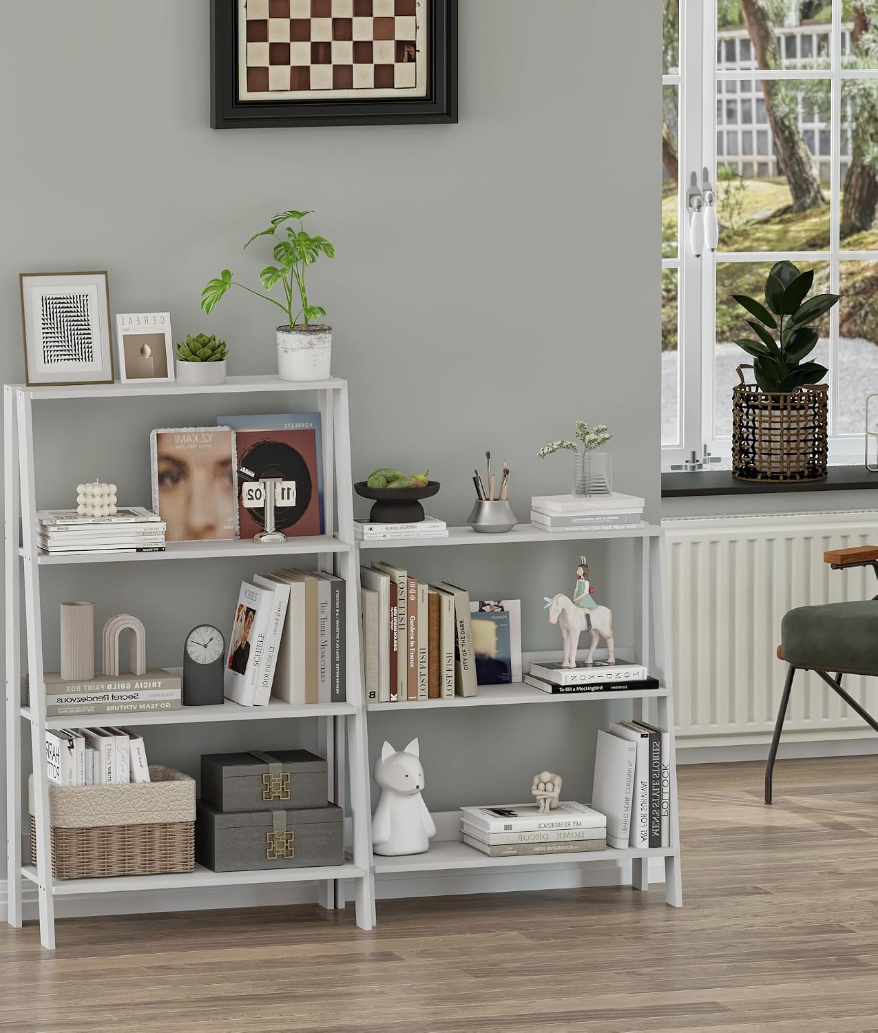 4 Tier Ladder Bookshelf for Storage, Bathroom Ladder Shelf Shelves, Freestanding Display Stand for Living Room, Kitchen, Bedroom, Balcony, White