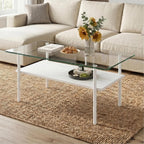 IANIYA Glass Coffee Table Modern Center Table, Coffee Table for Living Room, Tempered Glass-top with Sturdy Metal Frame, Easy Assembly, White