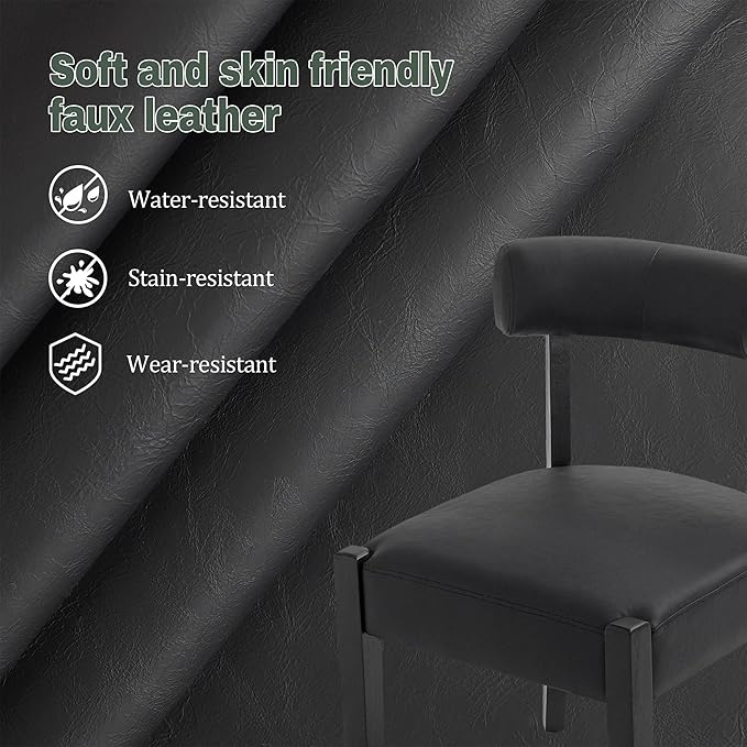 Modern Black Dining Chairs Set of 6, Faux Leather Upholstered Kitchen & Dining Room Chairs, Mid Century Modern Wooden Dining Chairs Oversized Sturdy Rounded Chairs Curved Back