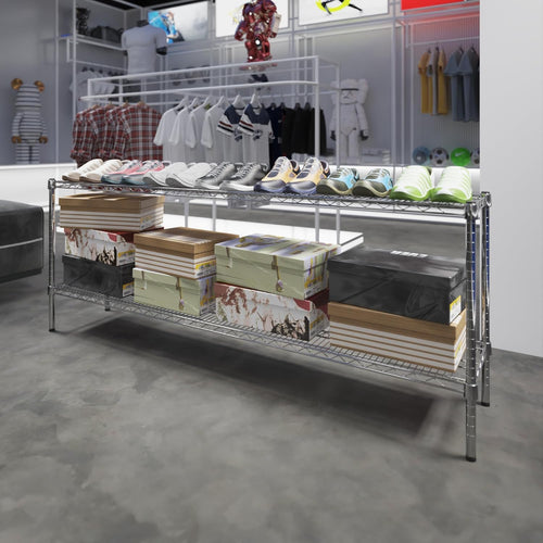 14" Deep x 72" Wide x 27" Height Wire Shelving Kit | 2-Tier | NSF Commercial Storage Rack Unit