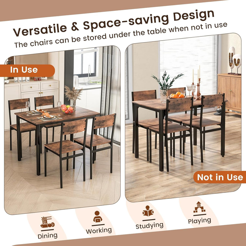 Tangkula 5-Piece Dining Table Set for 4 | Heavy Duty Metal Frame, Space-Savin...