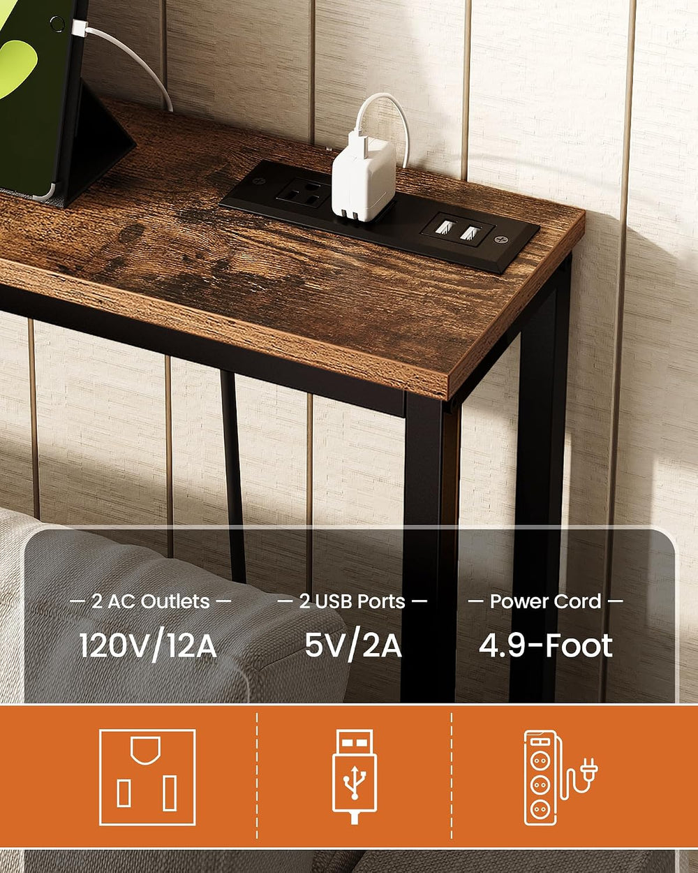 CHOEZON 78.7'' Narrow Console Table with Power Outlet 7.1" Skinn...