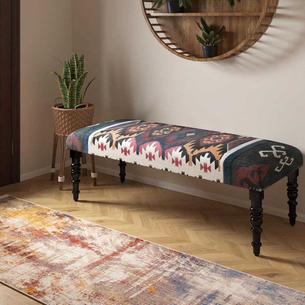 LR Home Upholstered Bench for Bedroom End of Bed |Southwestern Vintage Ottoma...