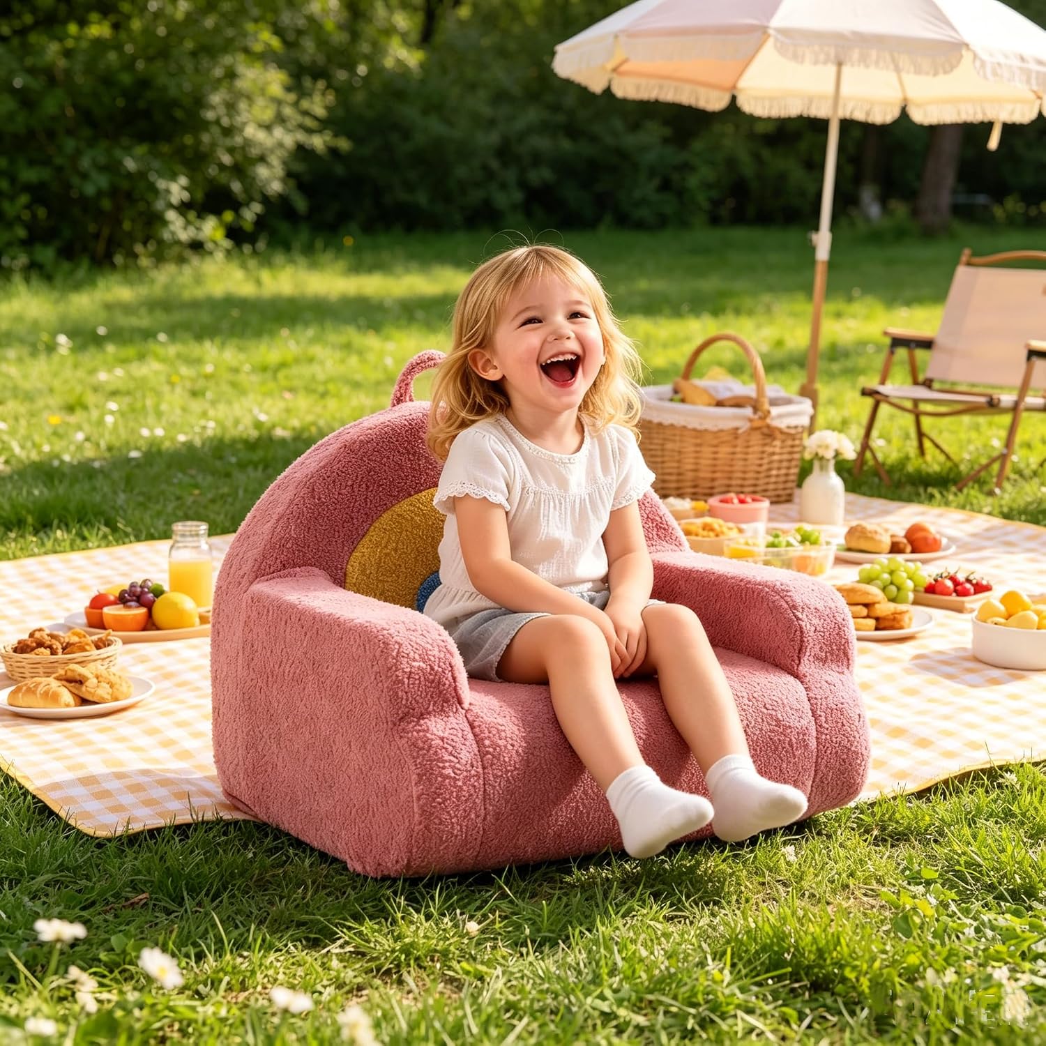 Karl home Toddler Chair Comfy, Cute Arclet Designs Kid's Chair, Red | Toddler Reading Chair, Foam Kids Sofa with Soft Teddy Plush, Outdoor Furniture for Backyard Patio Garden Playroom Preschool