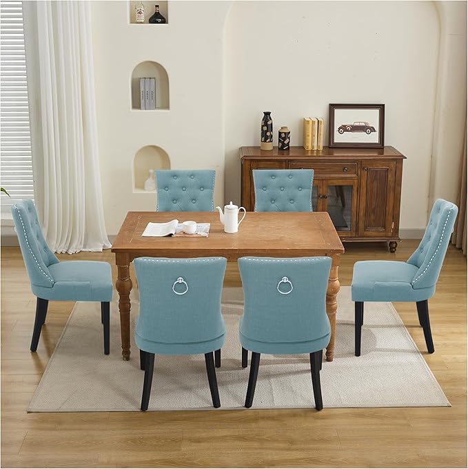 Upholstered Tufted Dining Chairs Set of 2, Fabric Side Dining Room Chairs wit...