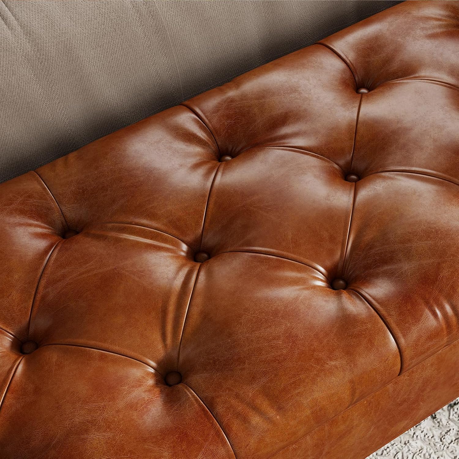 Faux Leather Storage Bench for Bedroom End of Bed, 65-Inch Rolled Arm Upholstered Bench with Hidden Storage, Brown End of Bed Bench with Sturdy Wood Frame, Space-Saving Entryway Ottoman Seat (Brown)