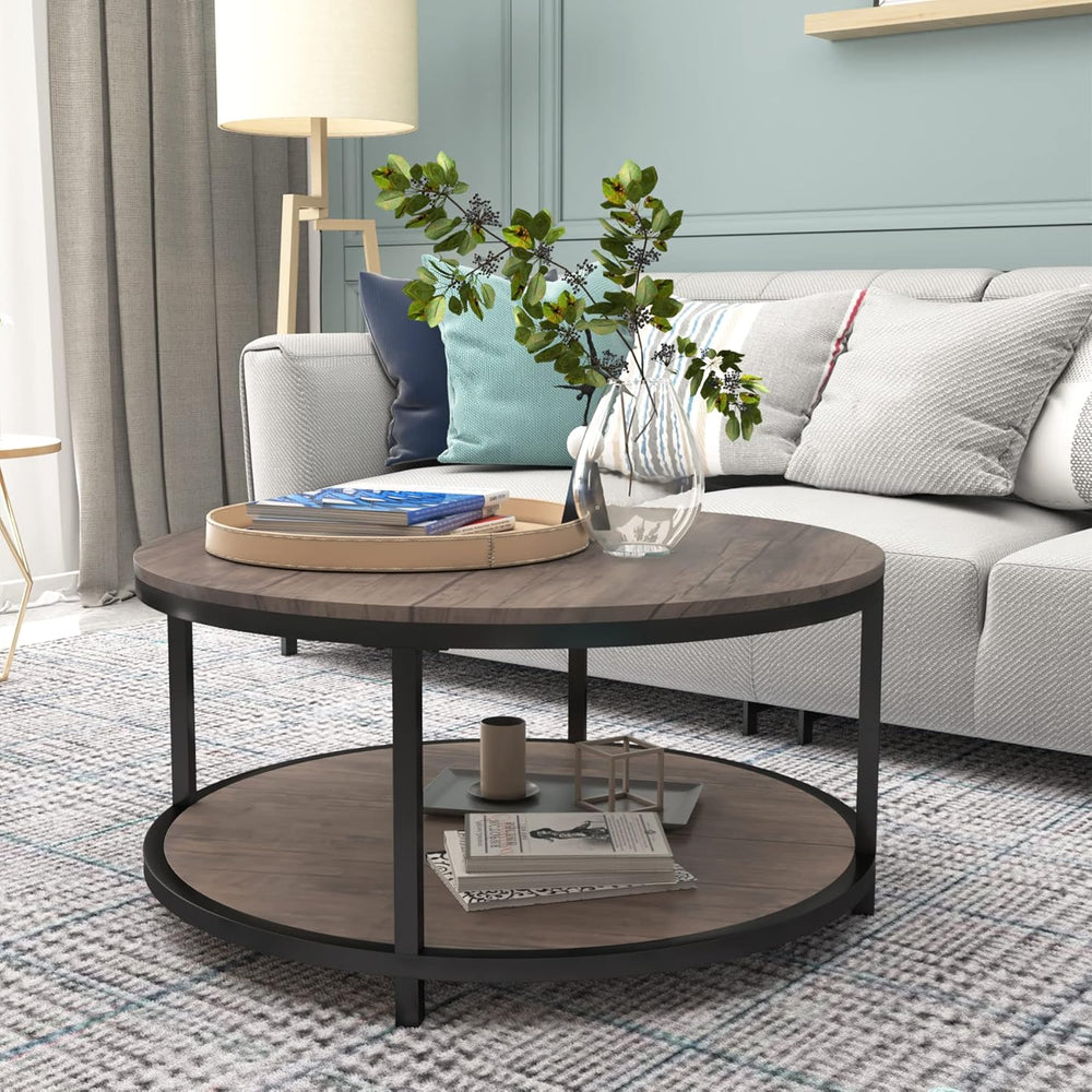 NSdirect Round Coffee Table,36" Coffee Table for Living Room,2-Tier Rust...