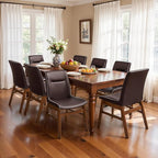 SyMax Dining Chairs Set of 8, Faux Leather Dining Room Chairs with Stitched Edge Trim, Modern High-End Kitchen Side Chairs for Bedroom, Living Room, Dark Brown