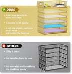 Marbrasse 2 Pack Desk Organizer with Handle, 6 Tier Paper Letter Tray, Mesh Desk File Organizer for Office, School and Home - Gold
