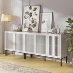 Farmhouse TV Stand for TVs up to 85 inch, 2 in 1 Entertainment Center TV Console with Storage Cabinets and Metal Base,Media Console for Living Room, Antique White