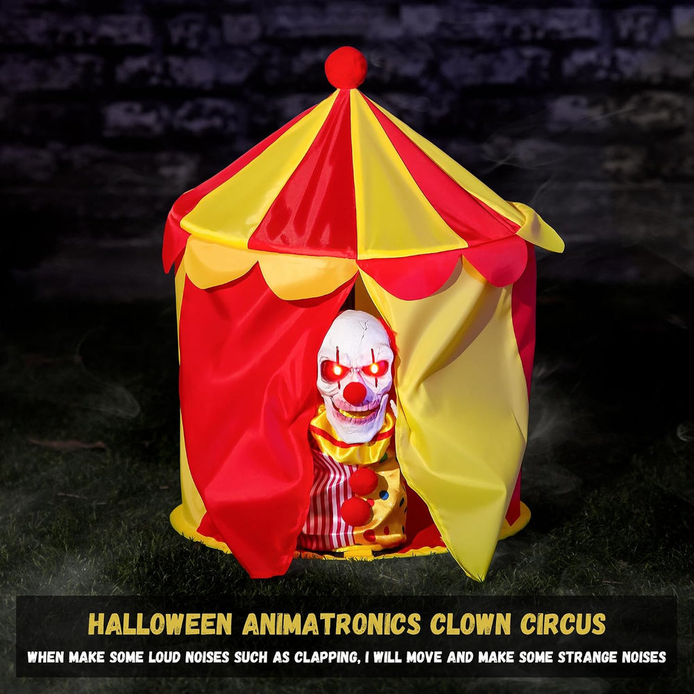 Halloween Animatronic Clown Circus Tent Decoration Creepy Peek-a-Boo Clown wi...
