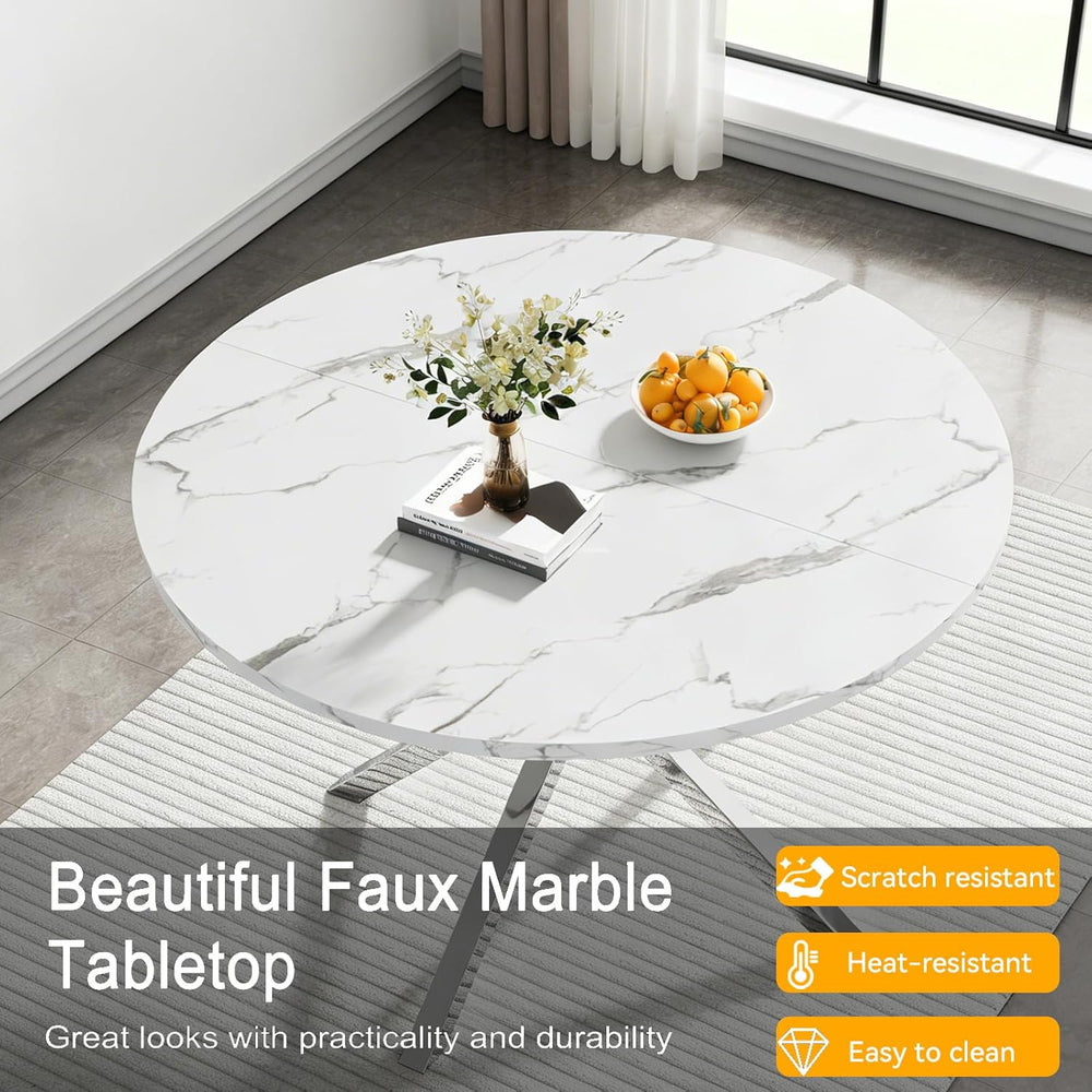 Modern Round Dining Table for 4 to 6, 47 inch Circle Dining Table with White ...