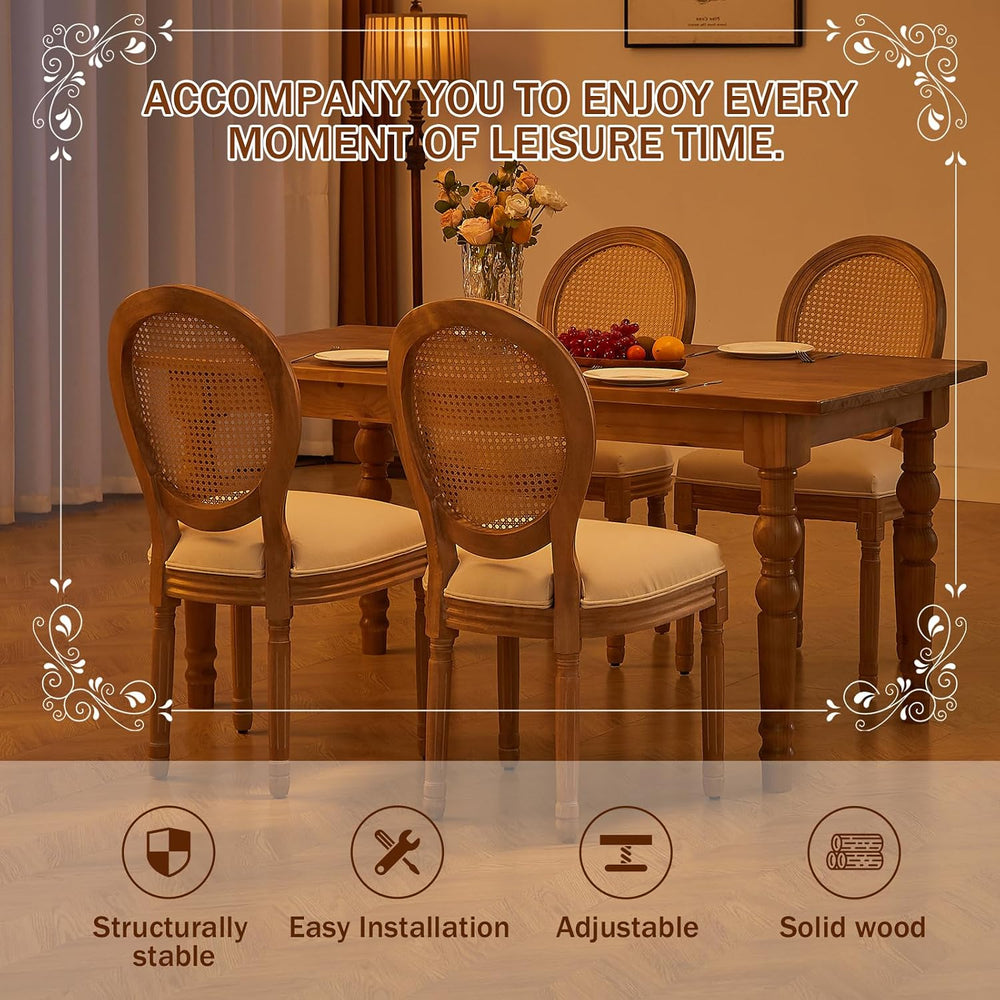 Virabit French Dining Chairs Set of 4, Hand-Woven Rattan Farmhouse Upholstere...