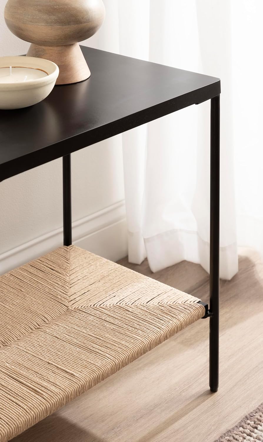 Kate and Laurel Mandell Modern Rectangle Mango Wood and Woven Cord Side Table...