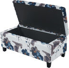 Christopher Knight Home Nesbit Living Room Ottoman with Storage, Entryway Fabric Upholstered Storage Ottoman Bench, Rectangular Sofa Foot Stool, Bedroom End of Bed Bench, Blue Flower+White