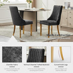 Black Mid Century Dining Chairs Set of 6, Modern Kitchen & Dining Room Chairs Set of 6, Chenille Fabric Upholstered Kitchen Chairs, Sillas de Comedor, Gold Legs (Black, 6 Pcs)