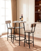 VEVOR Bar Table and Chairs Set, 3PCS 23.5″ Bars Tables Set with Rounded Corner Design, Round Pub Table with Two Stools for Office Desk, Breakfast Corner, Mini Bars, Light Gray, Black