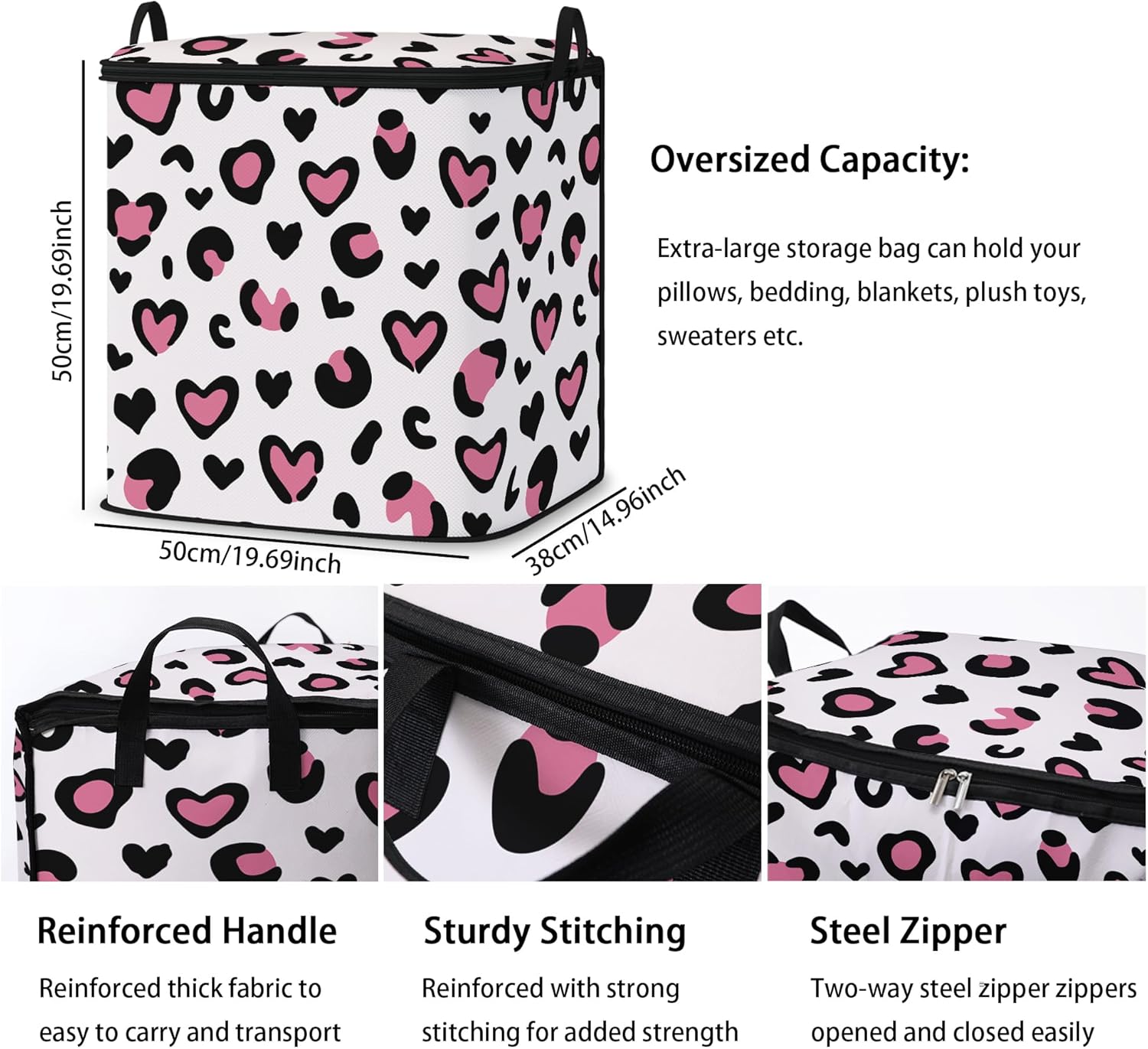 Large Comforter Storage Bag with Zipper,Closet Organizer for Clothes/Blankets/Quilts/Pillows,Fabric Storage Bags with Portable Handles 95L(2-Pack)