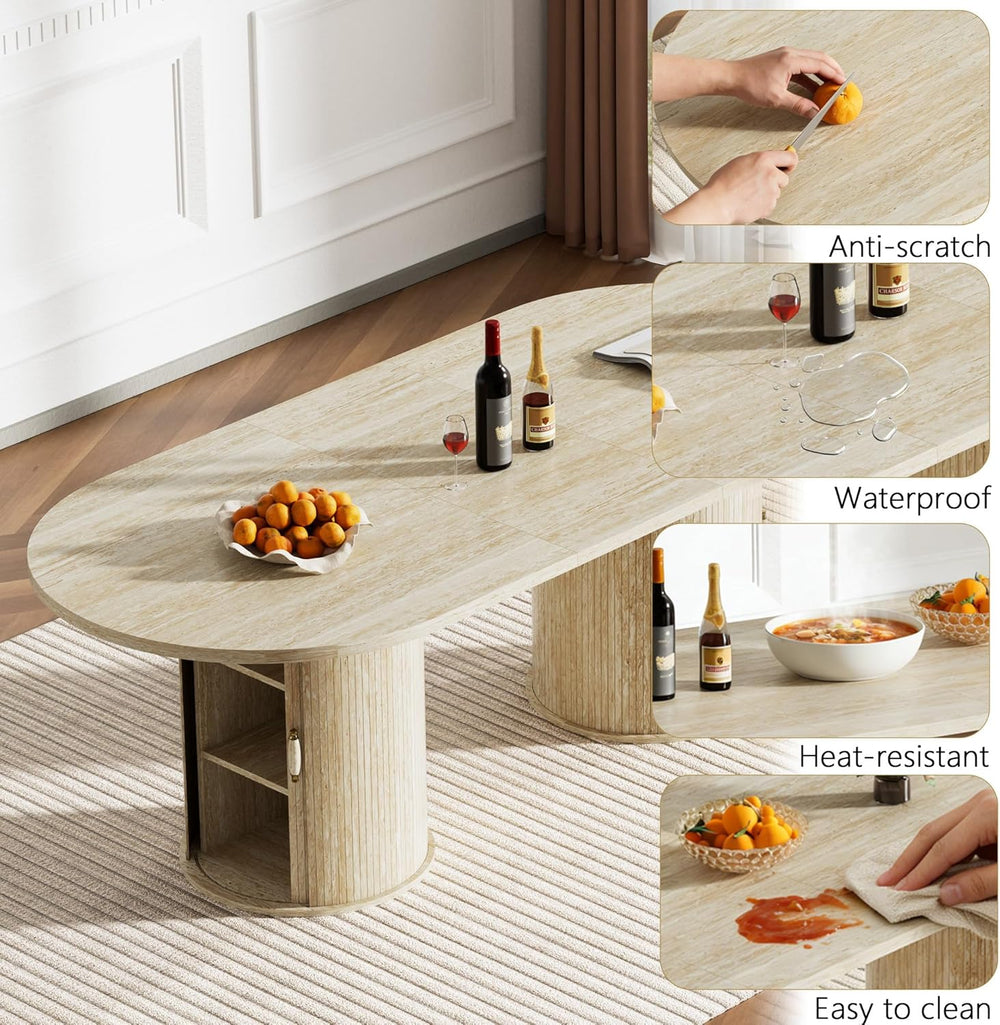 63"-94" Large Oval Extendable Dining Table for 6 8 10, Faux Travert...