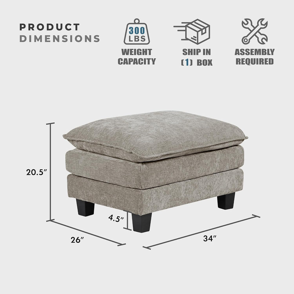 Lexicon Chenille Upholstered Rectangle Ottoman, Foot Stool, Black Faux Wood F...