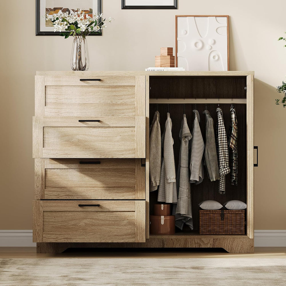 IDEALHOUSE 43.3'' H Armoire Wardrobe Closet with 4 Drawers, Wooden Dr...